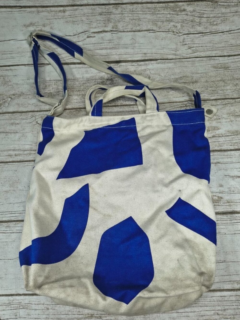 BAGGU Cream & Cobalt Blue Abstract Canvas Tote Crossbody Bag